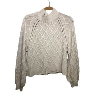 American Eagle Fisherman Sweater Cable knit Mock Neck Cropped Countryside Prep L